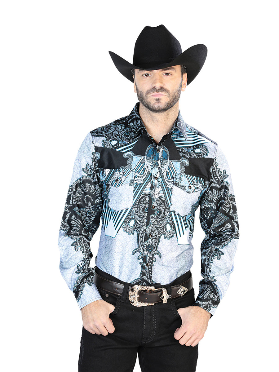 Camisa Manga Larga Negro Gris Casual Manga Larga