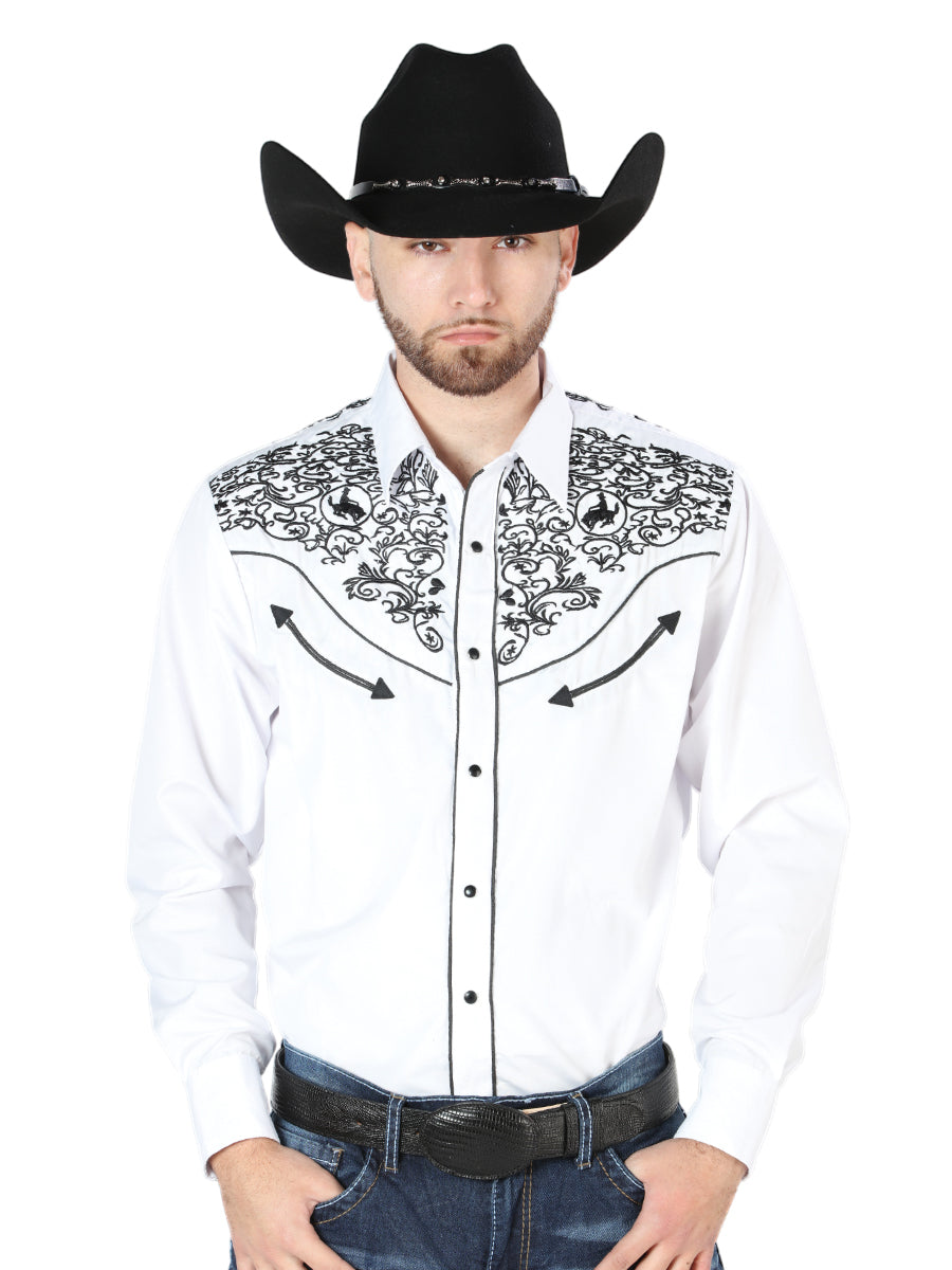 Camisa Manga Larga El Señor de los Cielos El Bordado Blanco/Negro