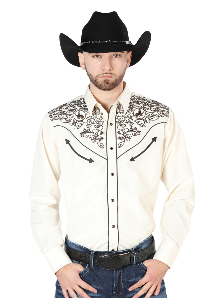 Camisa Manga Larga El Señor de los Cielos El Bordado Beige/Negro