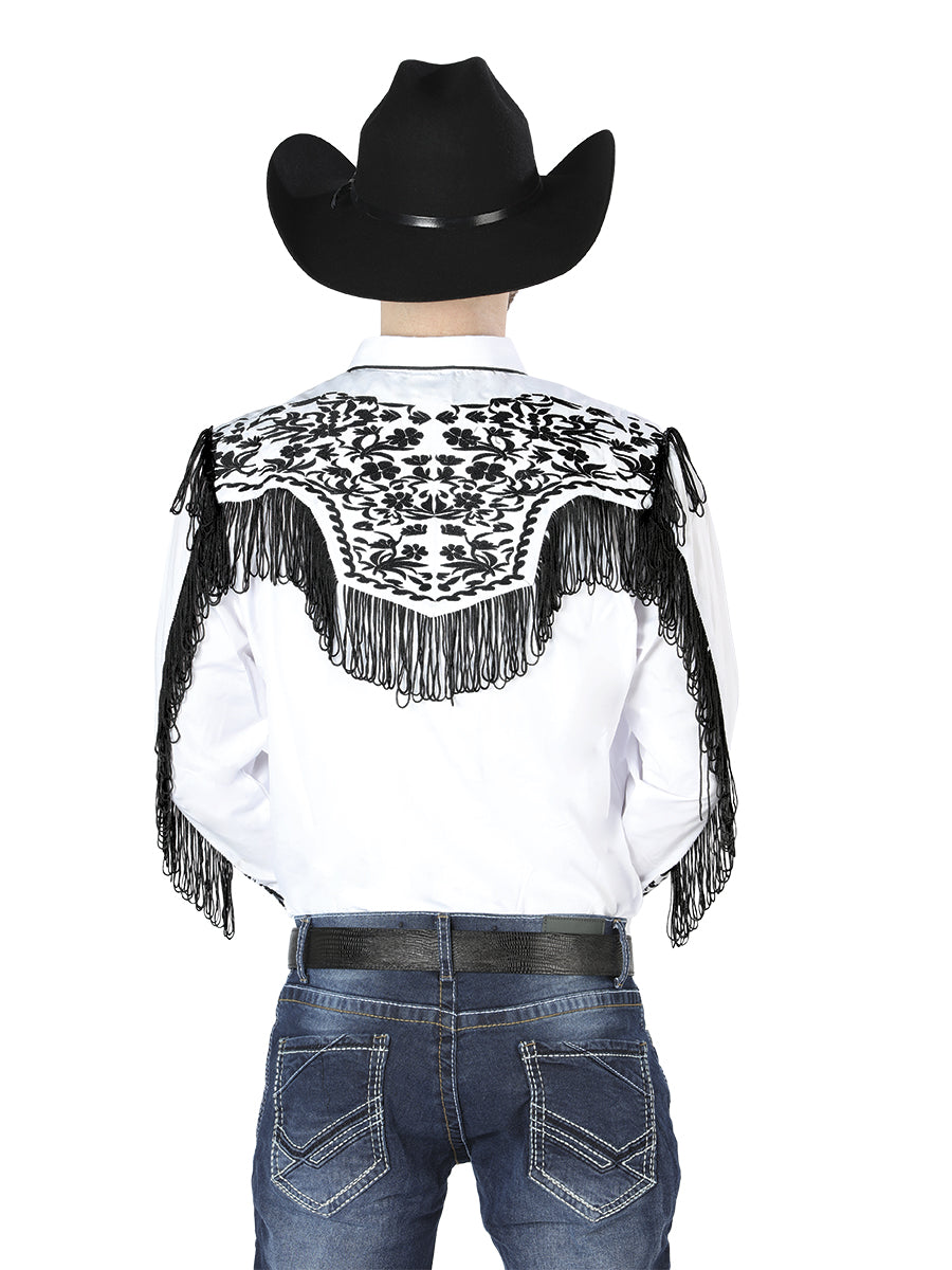Camisa Manga Larga El Señor de los Cielos El Bordado Blanco/Negro