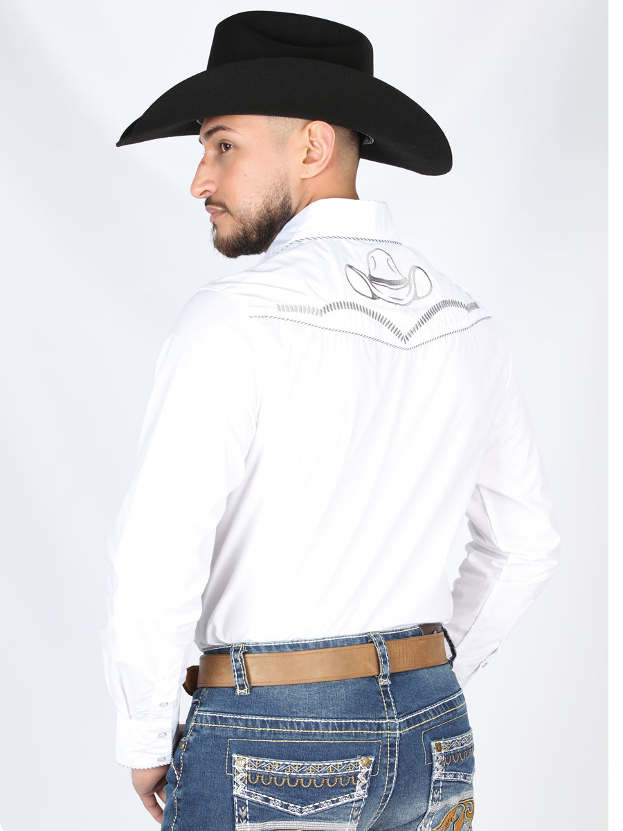 Camisa Manga Larga El General Bordado Vaquero Blanco/Negro