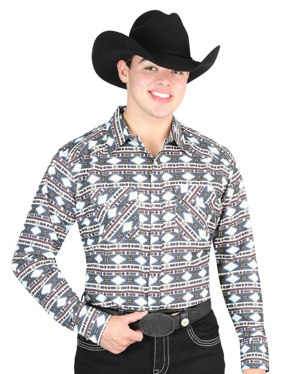 Camisa Manga Larga El General Casual Manga Larga Gris/Khaki