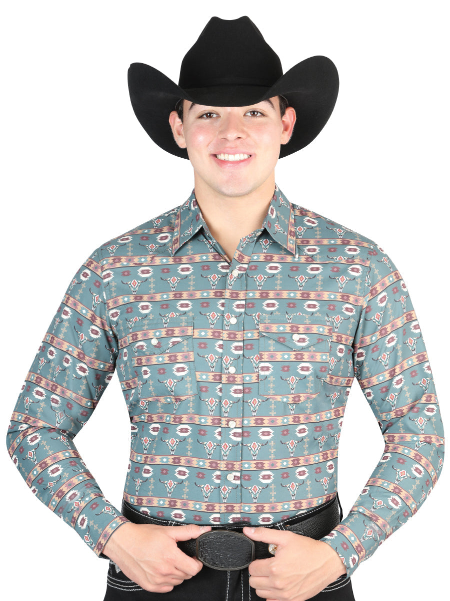 Camisa Manga Larga El General Oscuro Verde Vaquero