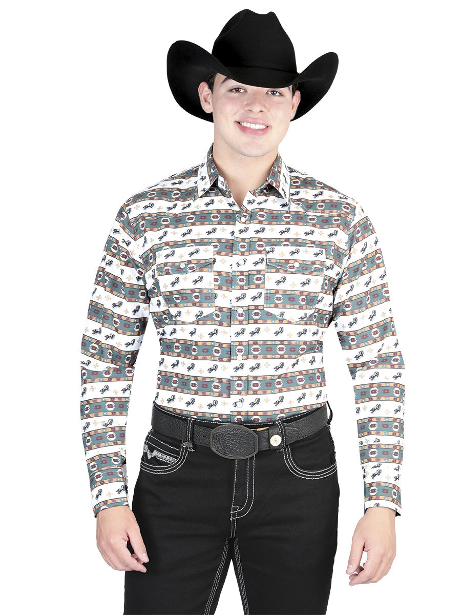 Camisa Manga Larga El General Blanco/Verde