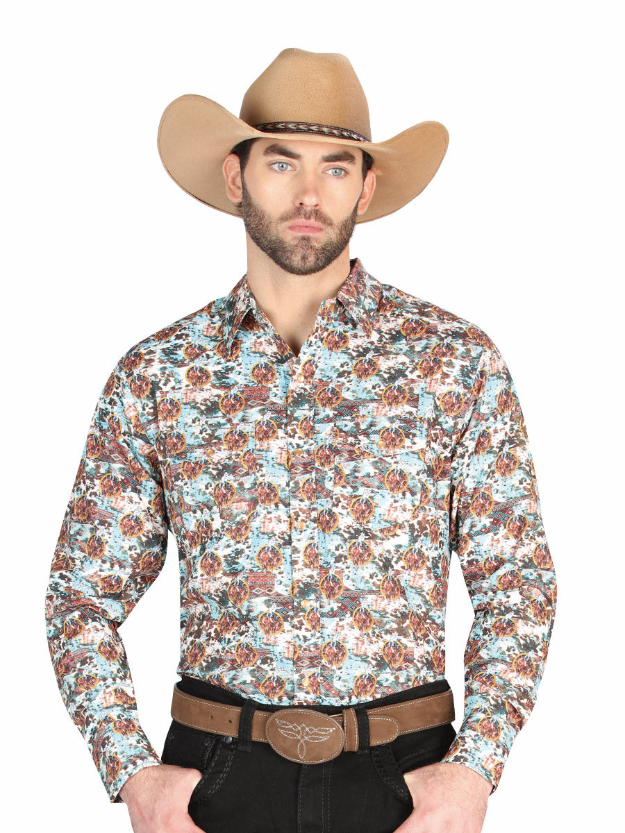 Camisa Manga Larga El General Casual Manga Larga Café/Azul