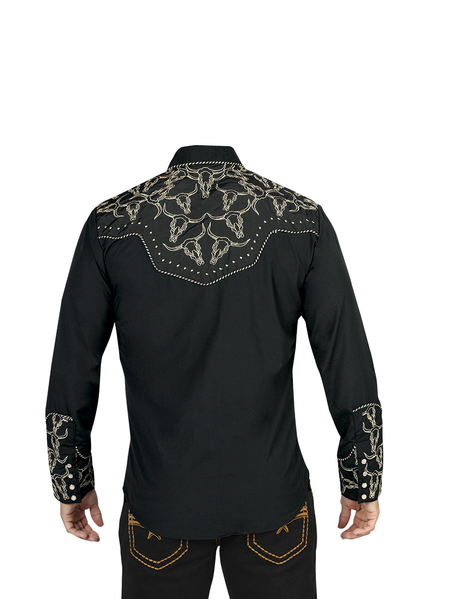 Camisa Manga Larga El Señor de los Cielos El Bordado Negro/Dorado