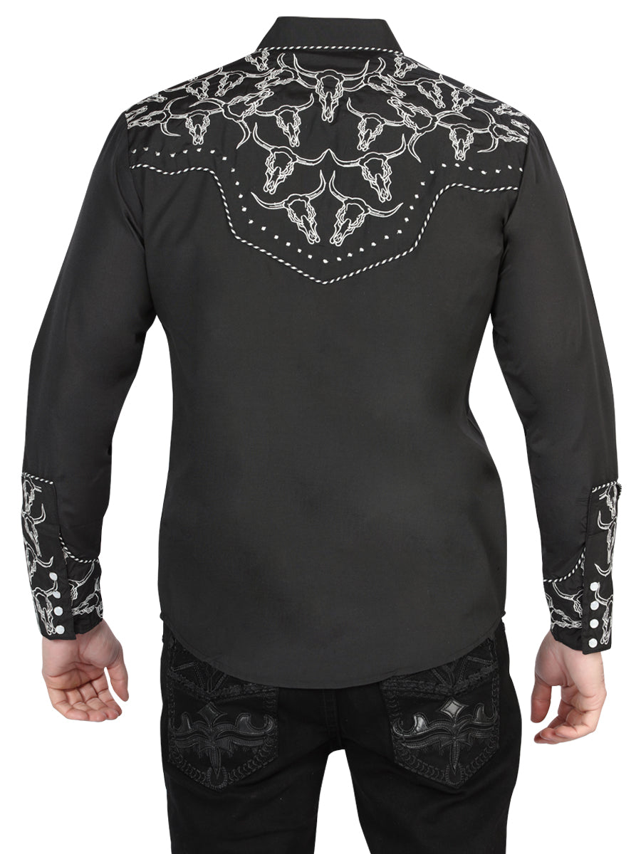 Camisa Manga Larga El Señor de los Cielos El Bordado Negro/Blanco