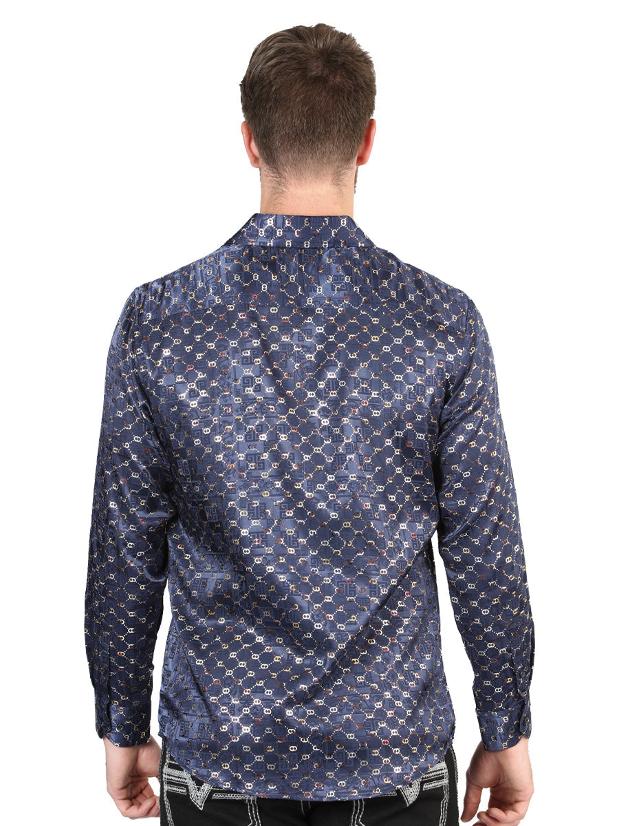 Camisa Manga Larga El General Azul Marino/Dorado Manga Larga