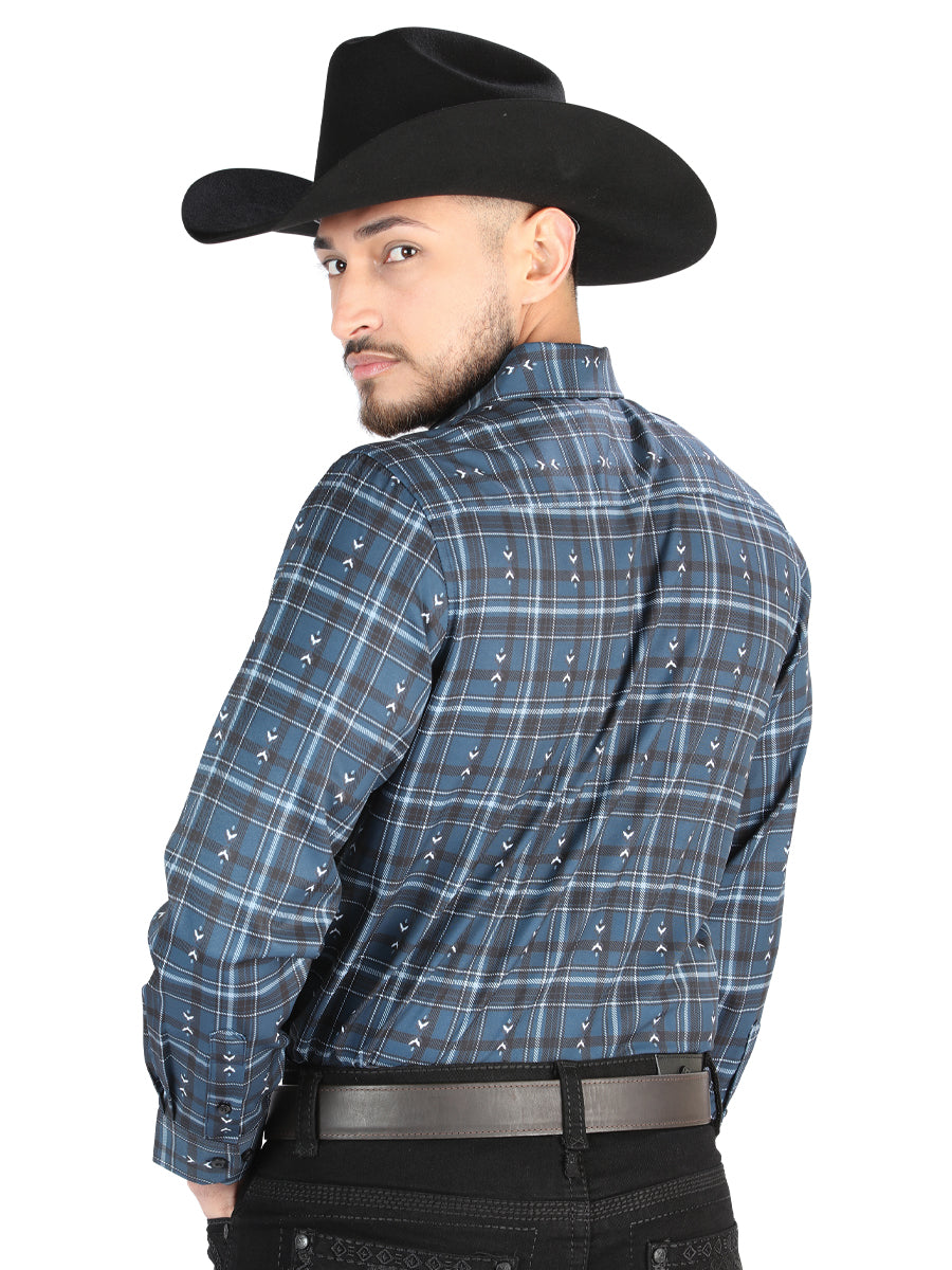 Camisa Manga Larga El General Casual Manga Larga Gris/Azul