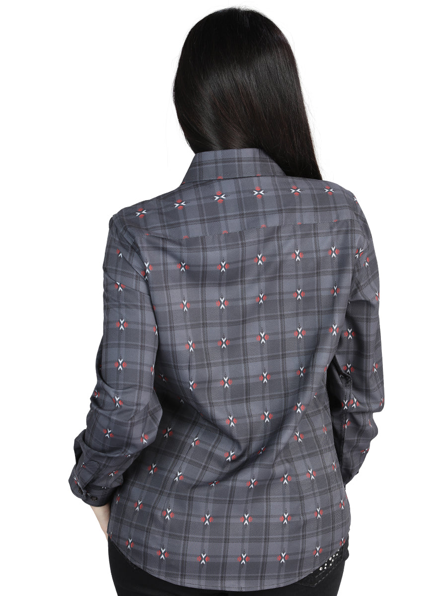 Camisa Vaquera de Mujer El Señor de los Cielos Manga Larga Casual en 97% Poliéster 3% Spandex Color Gris/Café 44725