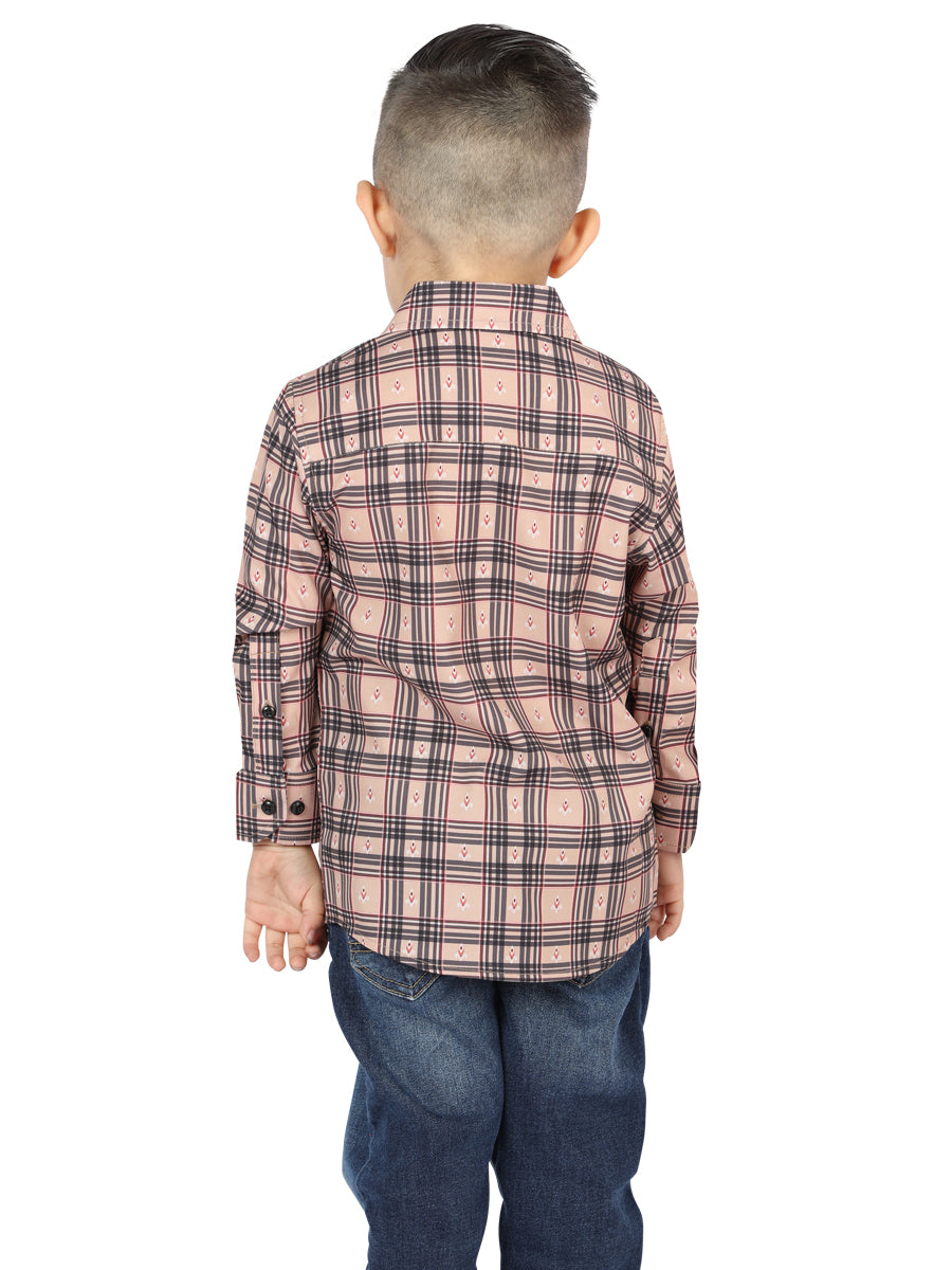 Camisa Vaquera de Niño El Señor de los Cielos Manga Larga Casual en 97% Poliéster 3% Spandex Color Beige/Negro 44731