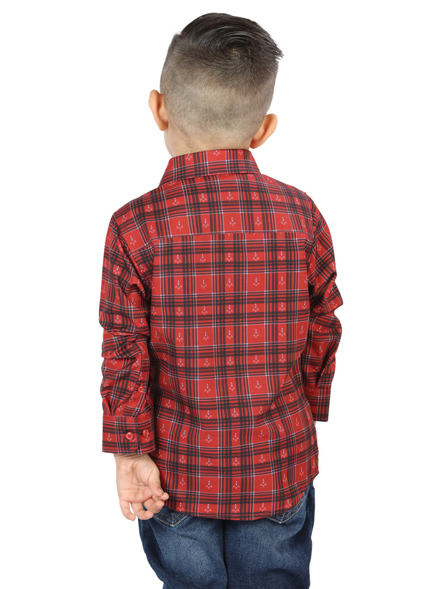 Camisa Vaquera de Niño El Señor de los Cielos Manga Larga Casual en 97% Algodón 3% Spandex Color Rojo 44739
