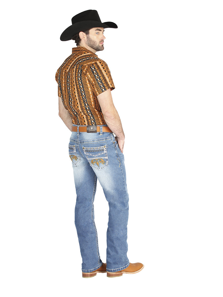 Pantalón de Mezclilla de Hombre Centenario ZD-1002 en Mezclilla Color Azul Claro 44836