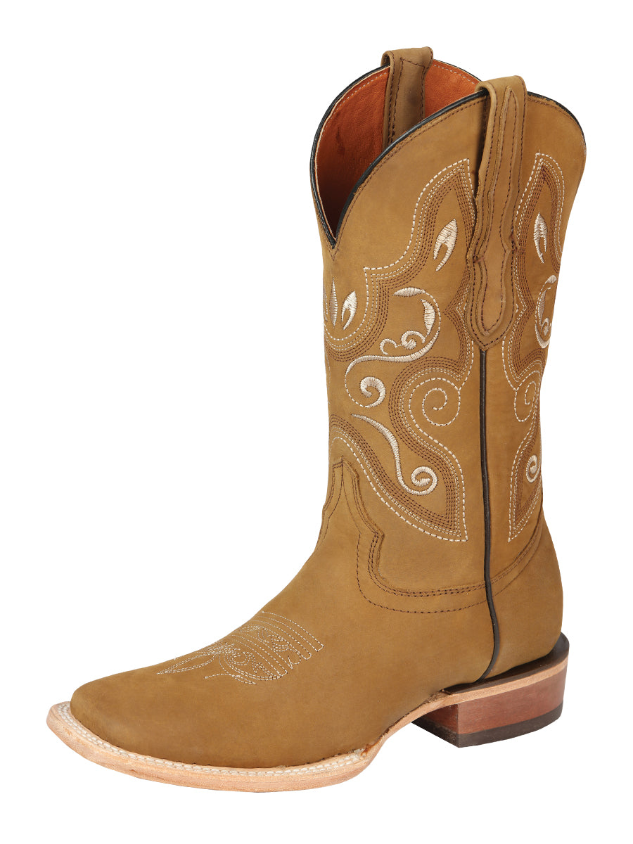Bota Vaquera Rodeo El General Piel Nobuk para Dama - Miel - Modelo 44848