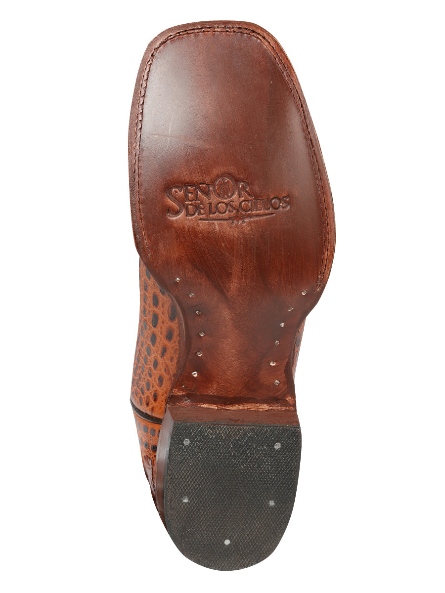 Bota Vaquera Rodeo Hombre El Señor de los Cielos Piel Bovino Grabado Cocodrilo Cognac - Modelo 44939