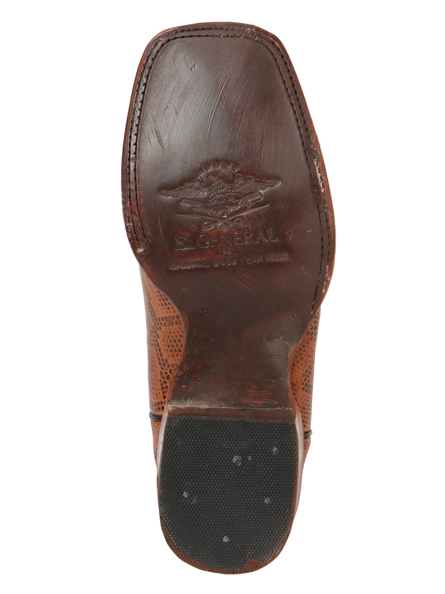 Bota Vaquera Rodeo Hombre El General Piel Bovino Grabado Pitón Cognac - Modelo 45435