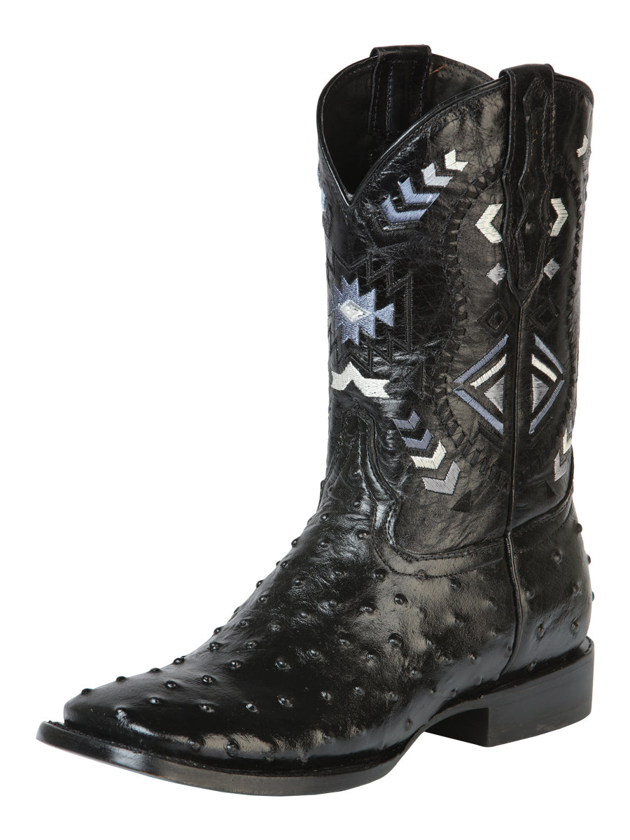 Bota Vaquera Rodeo El General Imitación Avestruz para Hombre - Negro - Modelo 51240