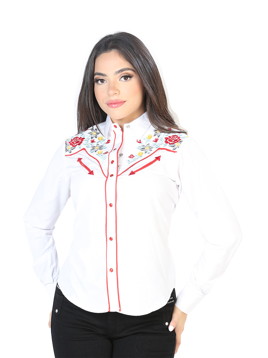 Camisa Vaquera de Mujer El Señor de los Cielos Bordada en 65% Poliéster 35% Algodón Color Blanco 126686
