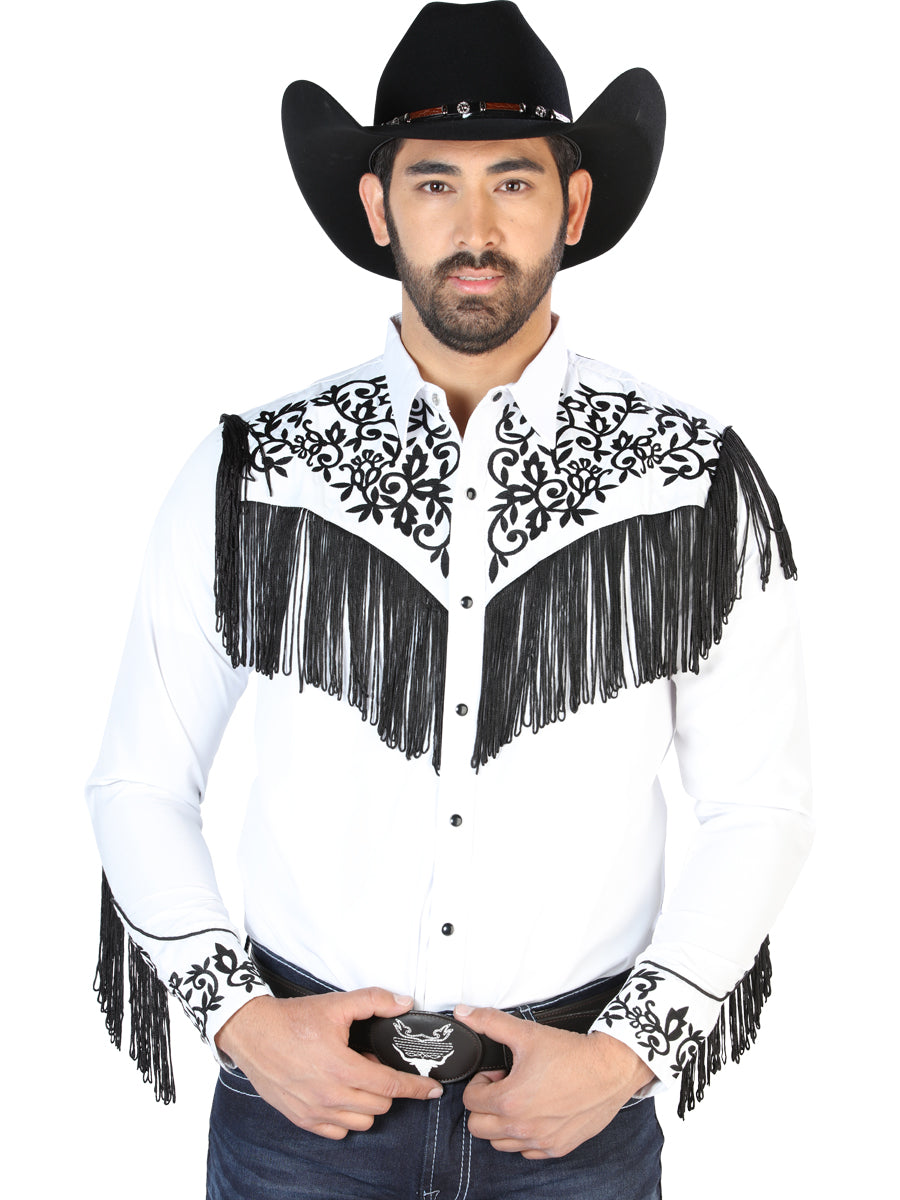 Camisa Vaquera de Hombre El Señor de los Cielos NO.12 Manga Larga Bordada en 65% Poliéster 35% Algodón Color Blanco 126698