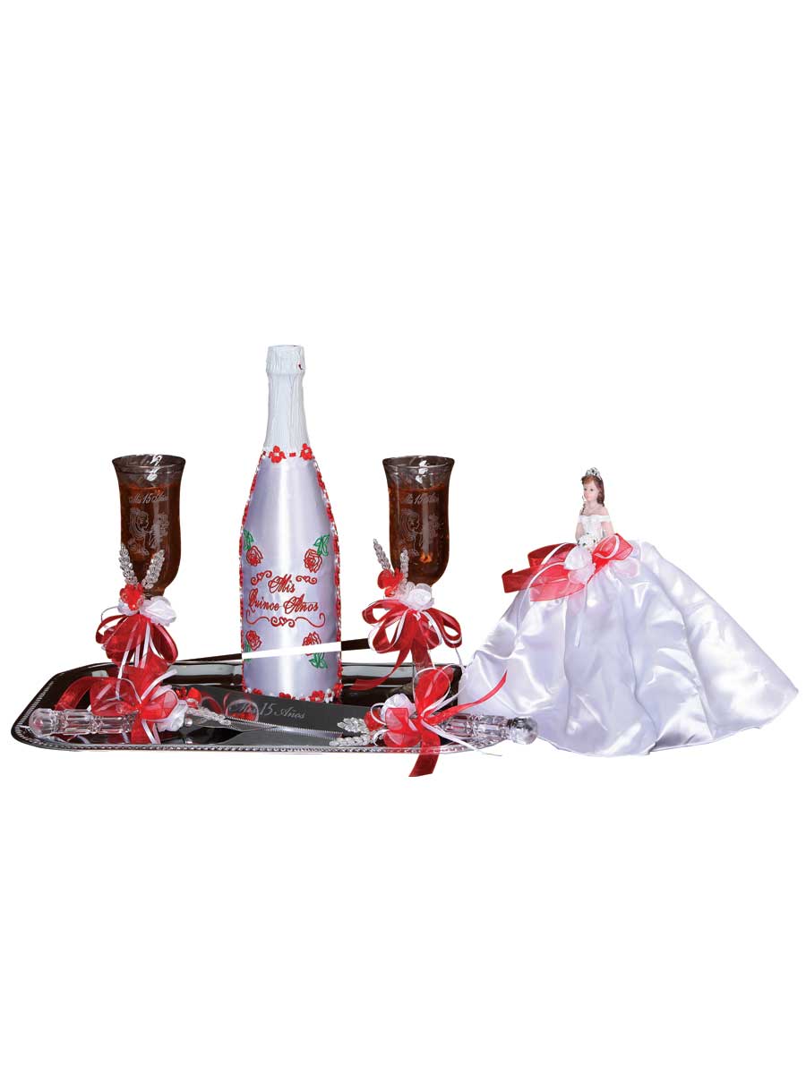 Set De Brindis Mis Xv Primaveras Rosas Varios Blanco/Rojo