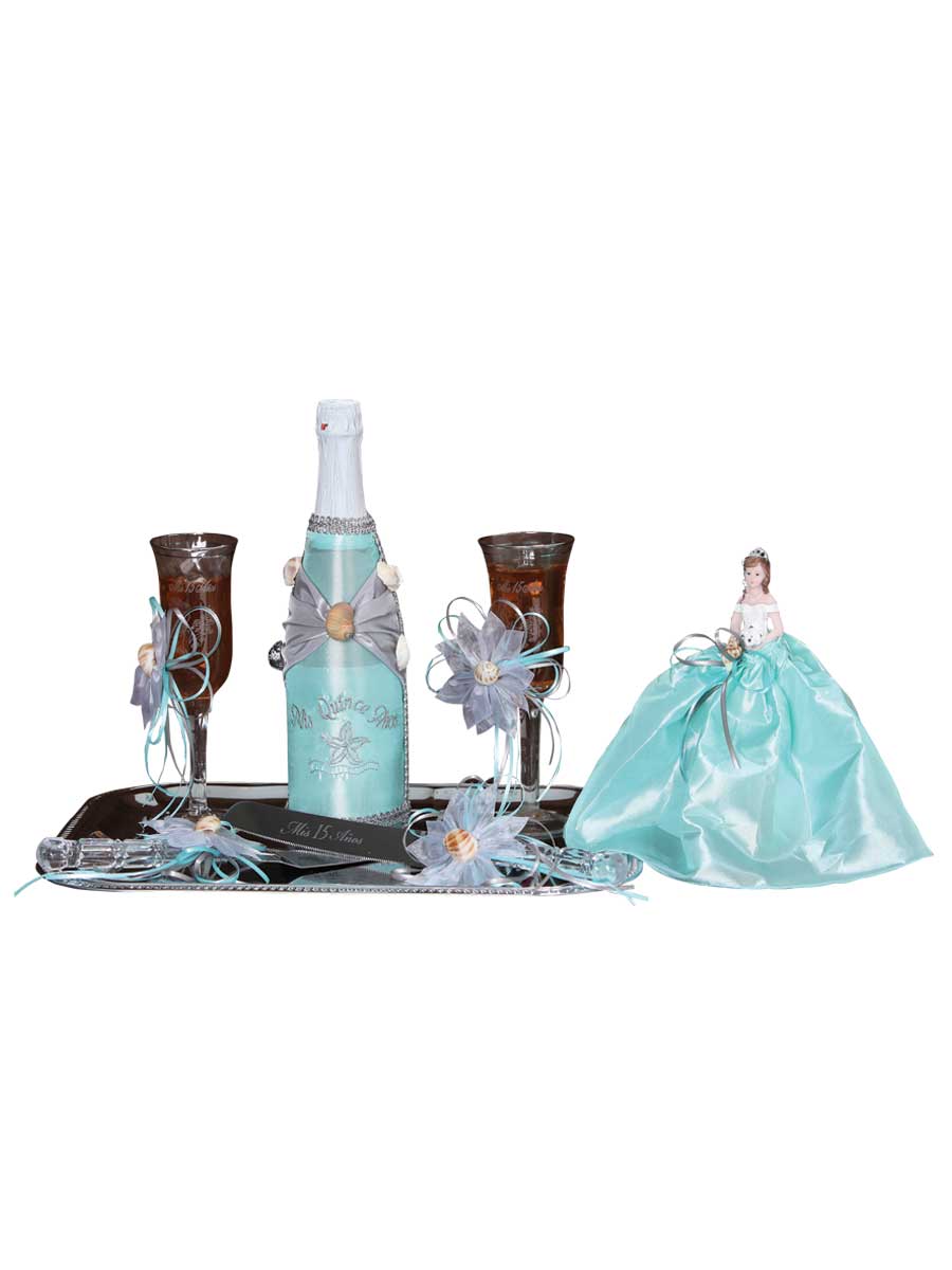 Set De Brindis Mis Xv Primaveras Conchas De Mar Varios Aqua/Green