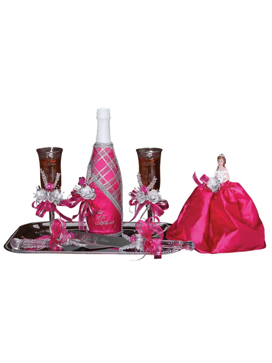 Set De Brindis Mis Xv Primaveras Flores Varios Fucsia