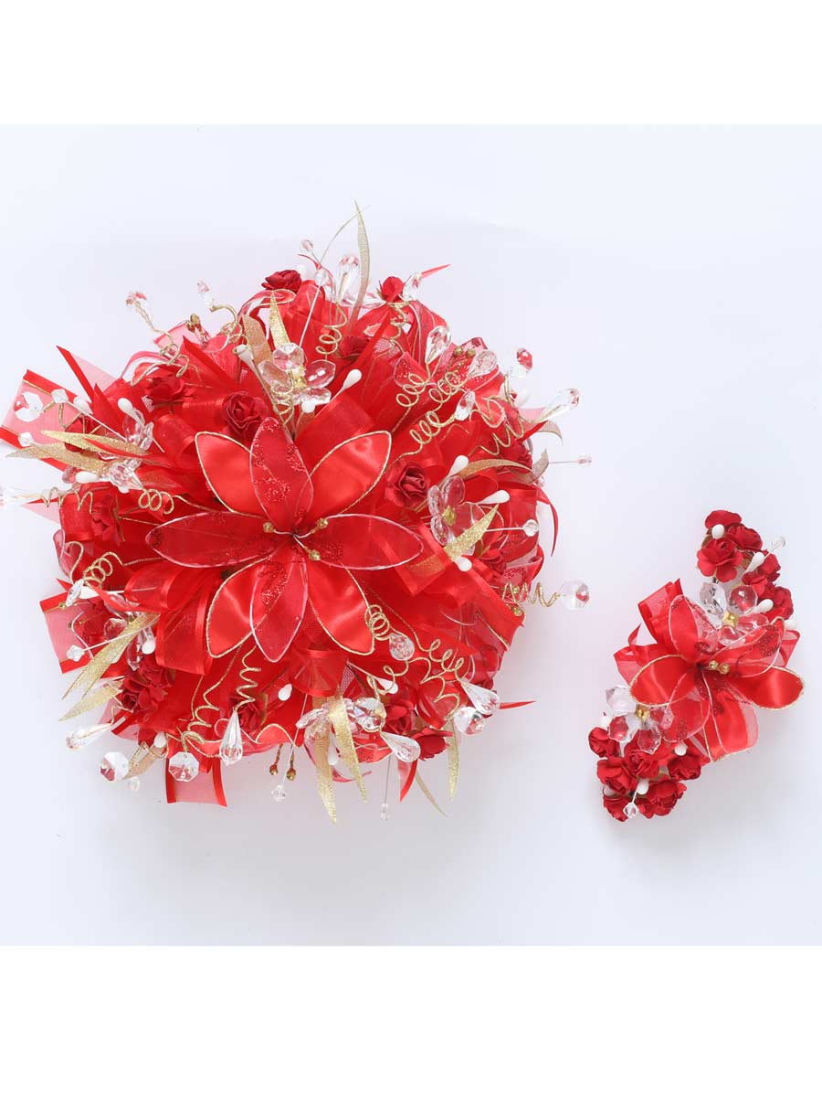 Ramos QuinceañEras Mis Xv Primaveras Cristal/Satin Rojo/Dorado