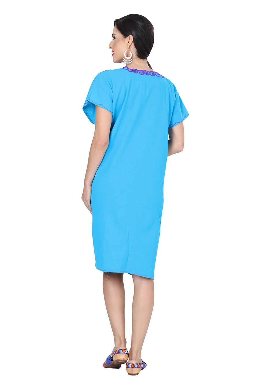 Vestido de Mujer México Artesanal Bordada Artesanal en 100% Algodón Color Azul 601293