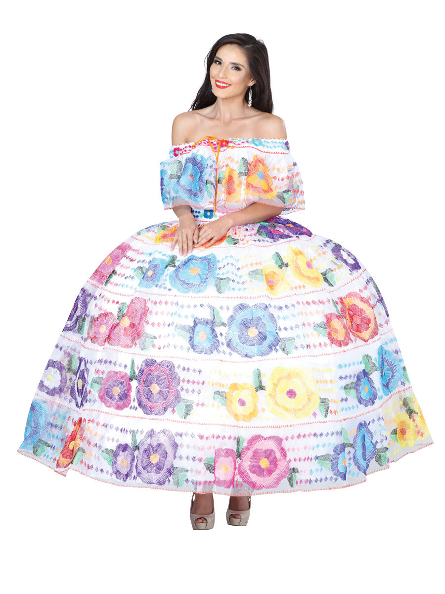 Vestido Chiapas Mis Xv Primaveras Vest Chia D % Satin Blanco/Multicolor