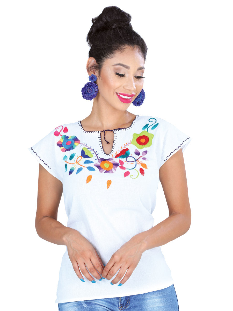 Blusa Mexico Artesanal Bls Flr Pntd % Blanca