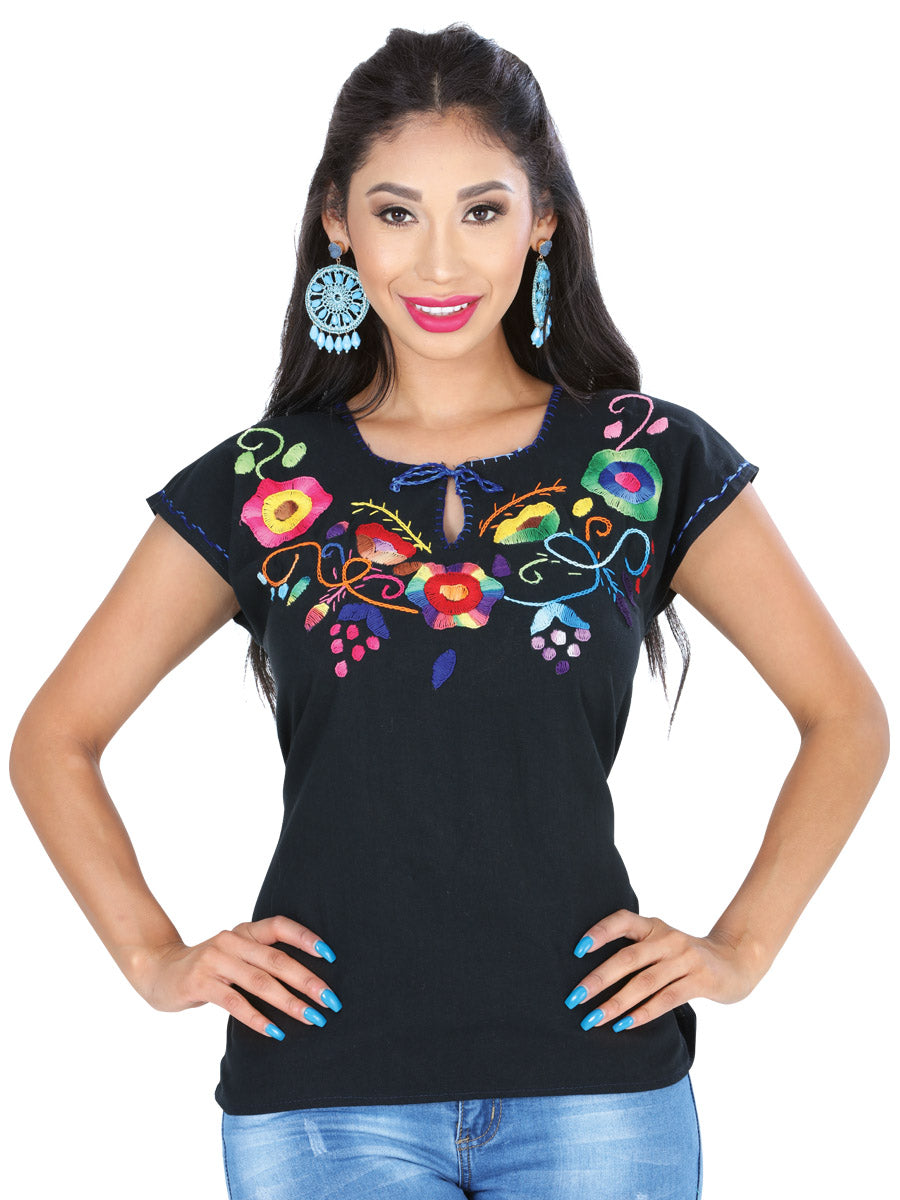 Blusa Mexico Artesanal Bls Flr Pntd % Negra