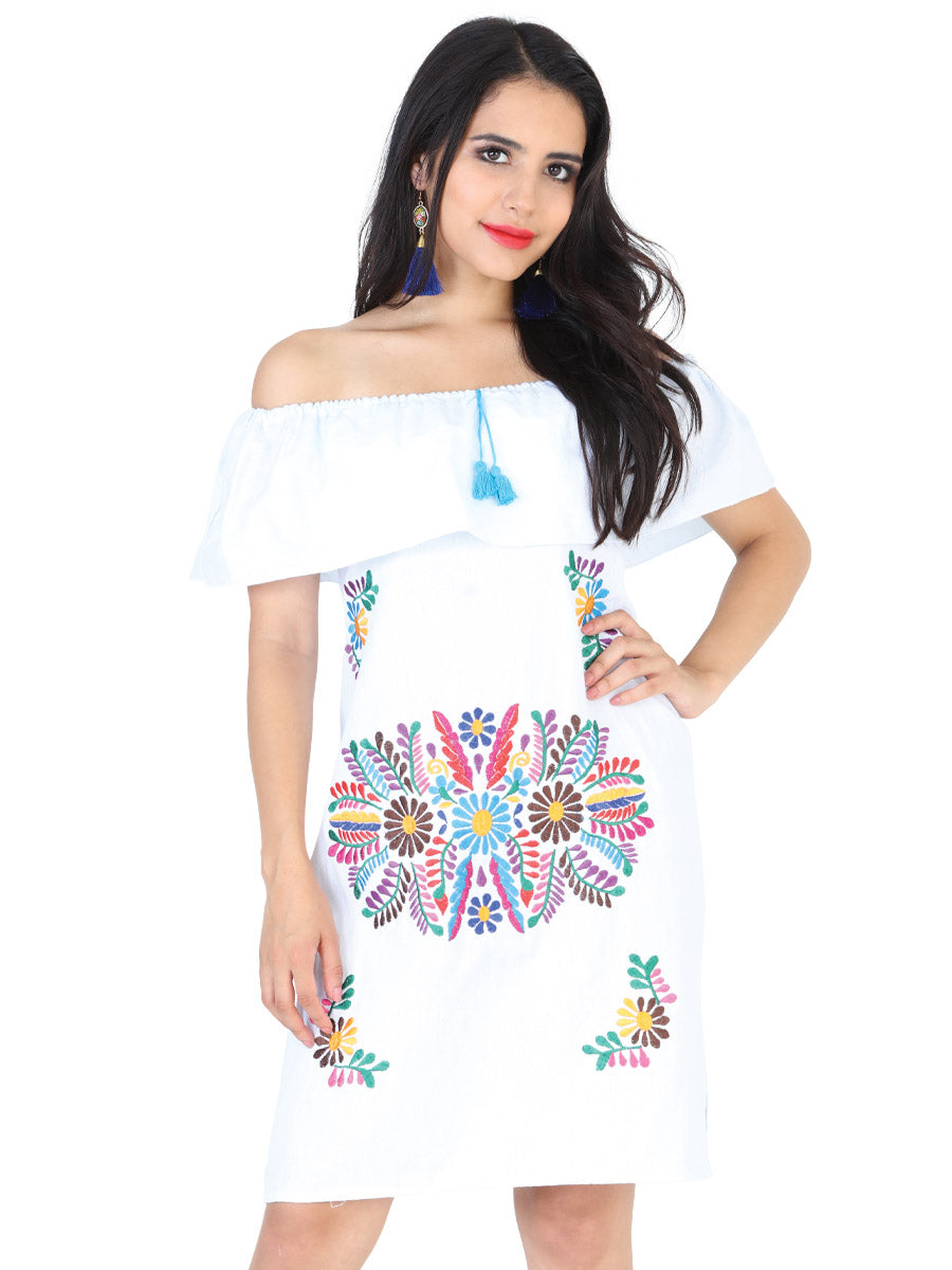 Vestido Mexico Artesanal Campesino Liso 50% 50% Blanco