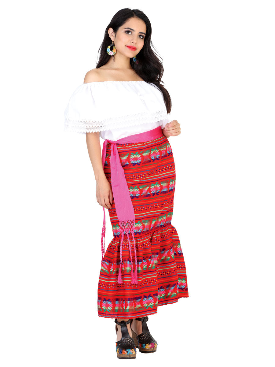 Falda Mexico Artesanal Sirena Cambaya Roja
