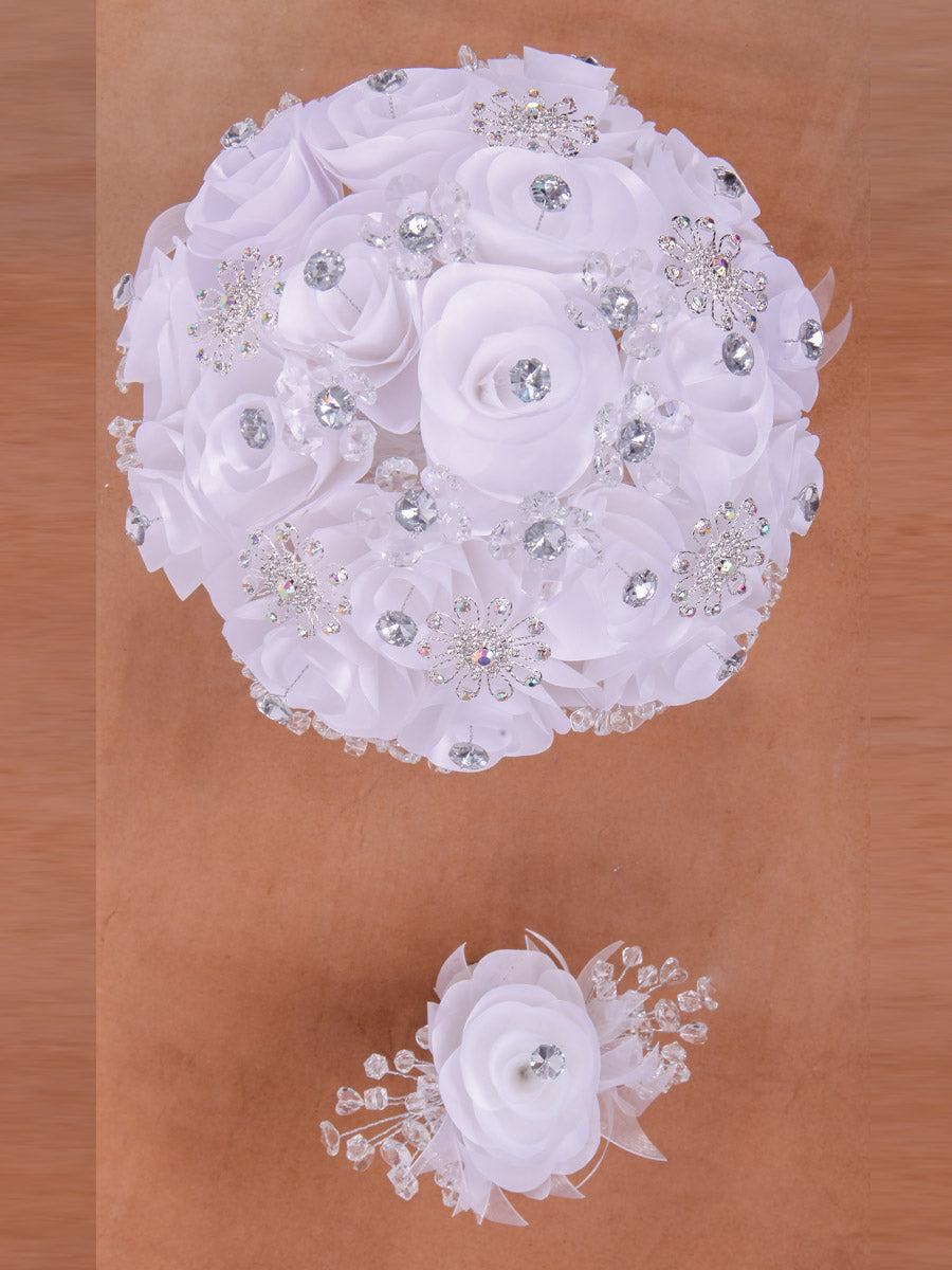 Juego De Velas Ramo Mis Xv Primaveras AcríLico/Satin Blanco/Plata