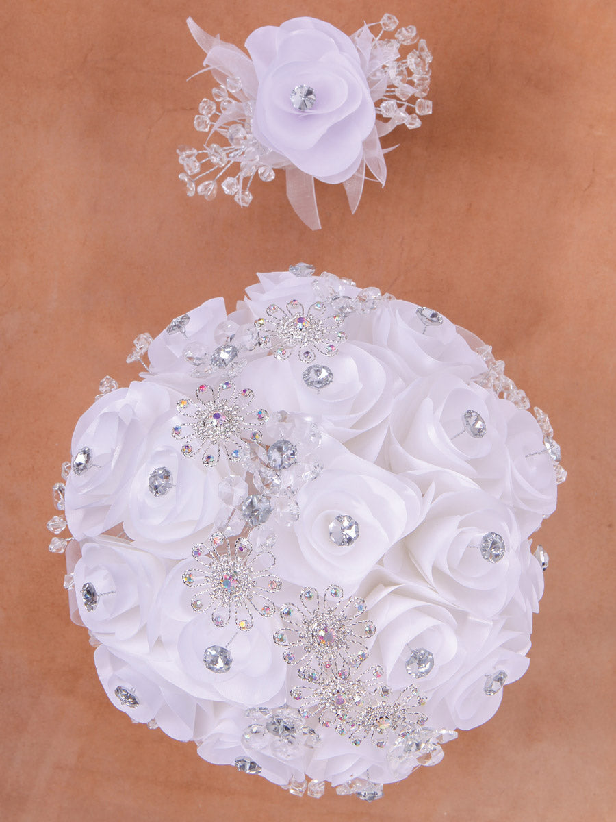 Juego De Velas Ramo Mis Xv Primaveras AcríLico/Satin Blanco/Plata