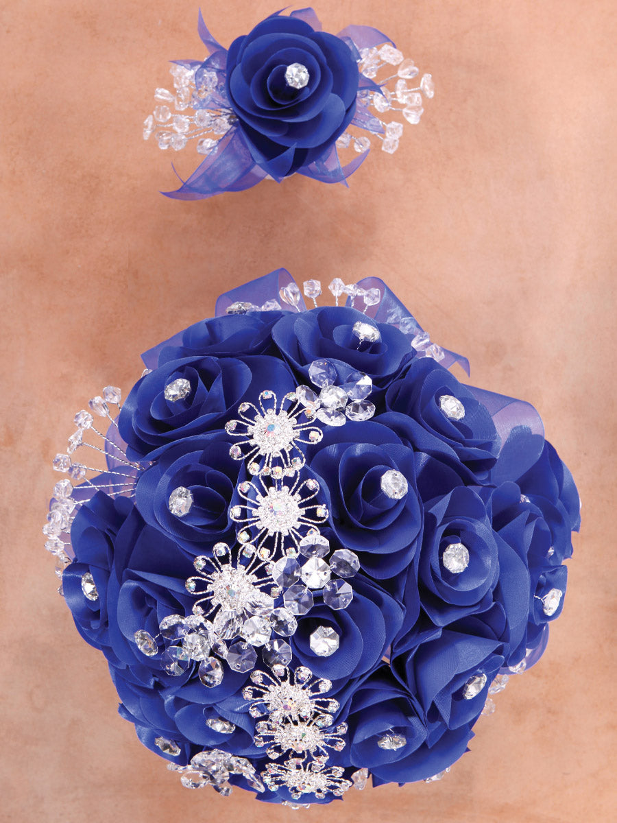 Juego De Velas Ramo Mis Xv Primaveras AcríLico/Satinado Azul Rey/Plata