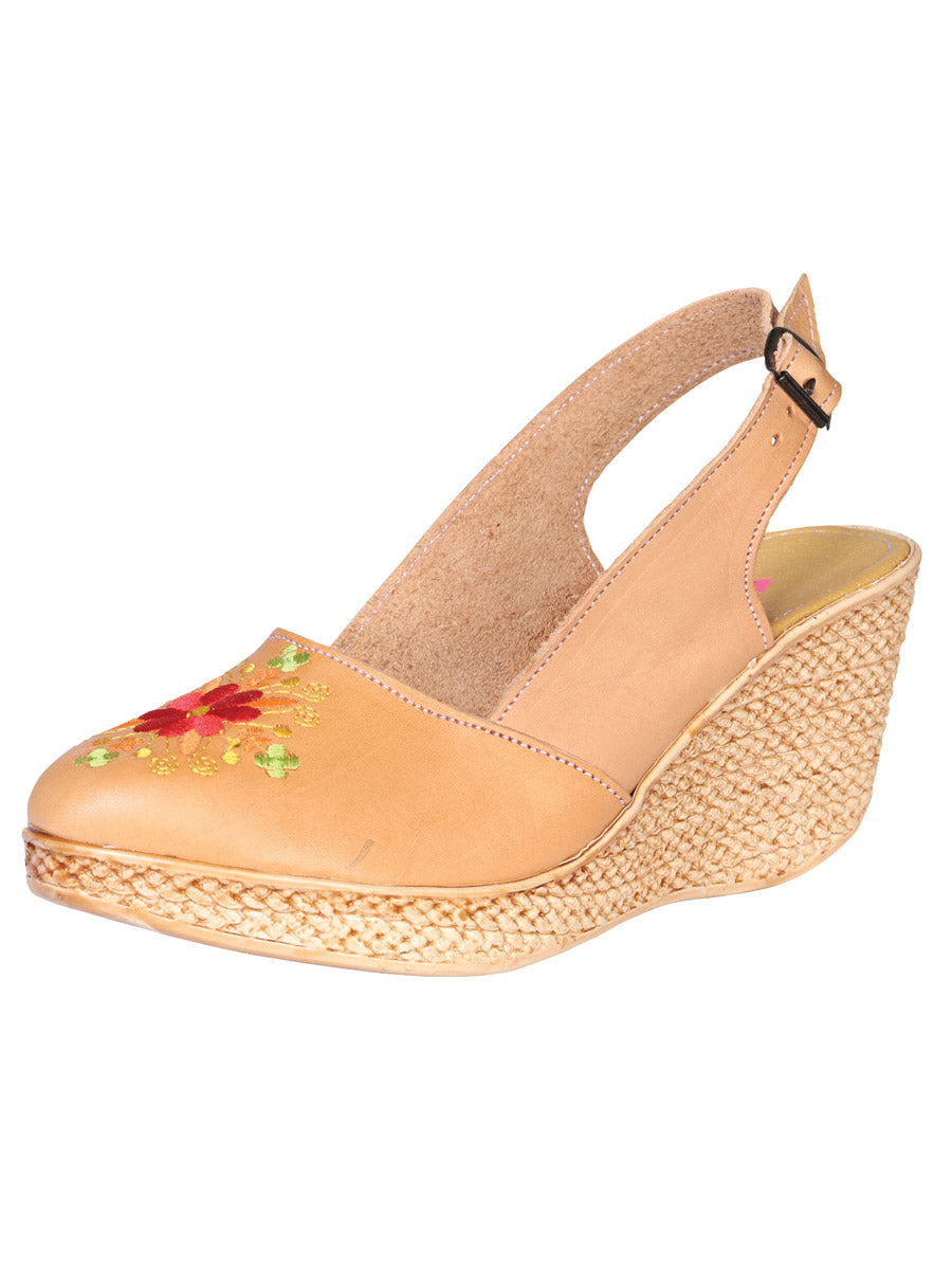 Huarache Mocasín de Mujer México Artesanal Bordada Artesanal en Piel Color Natural 602359