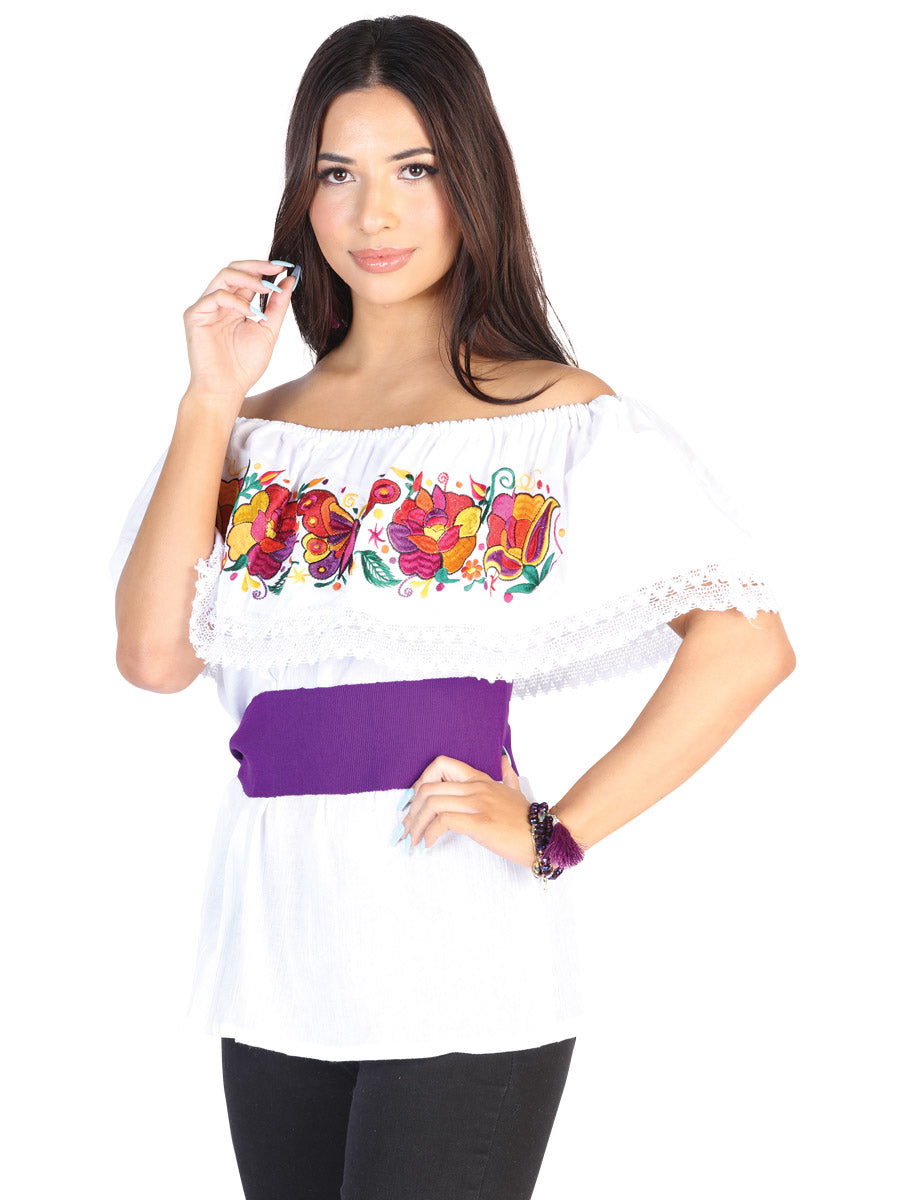 Blusa Juvenil Mexico Artesanal Mariposa 50% 50% Blanco