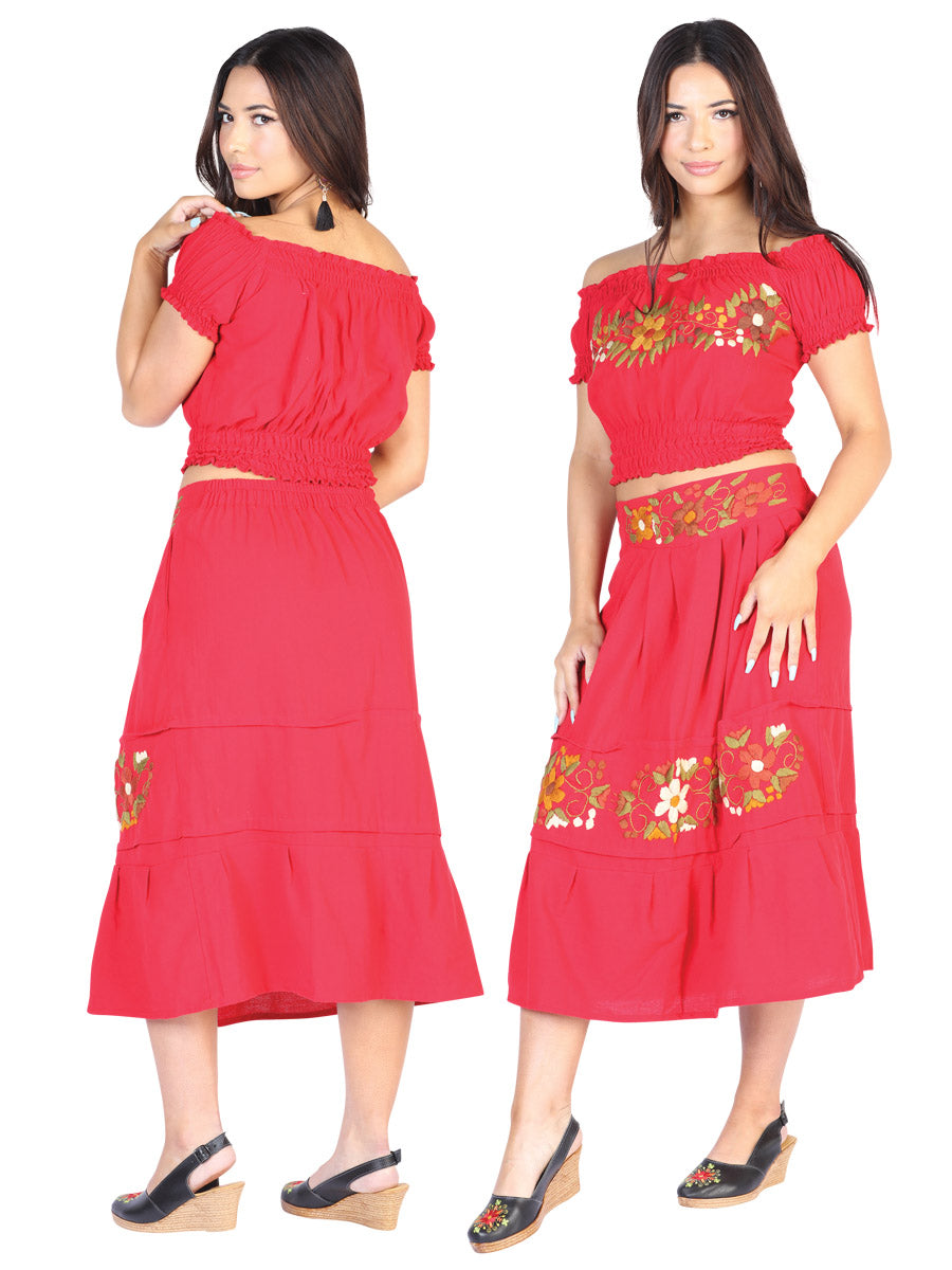 Vestido Bordado/A Mexico Artesanal Conjunto 50% 50% Rojo