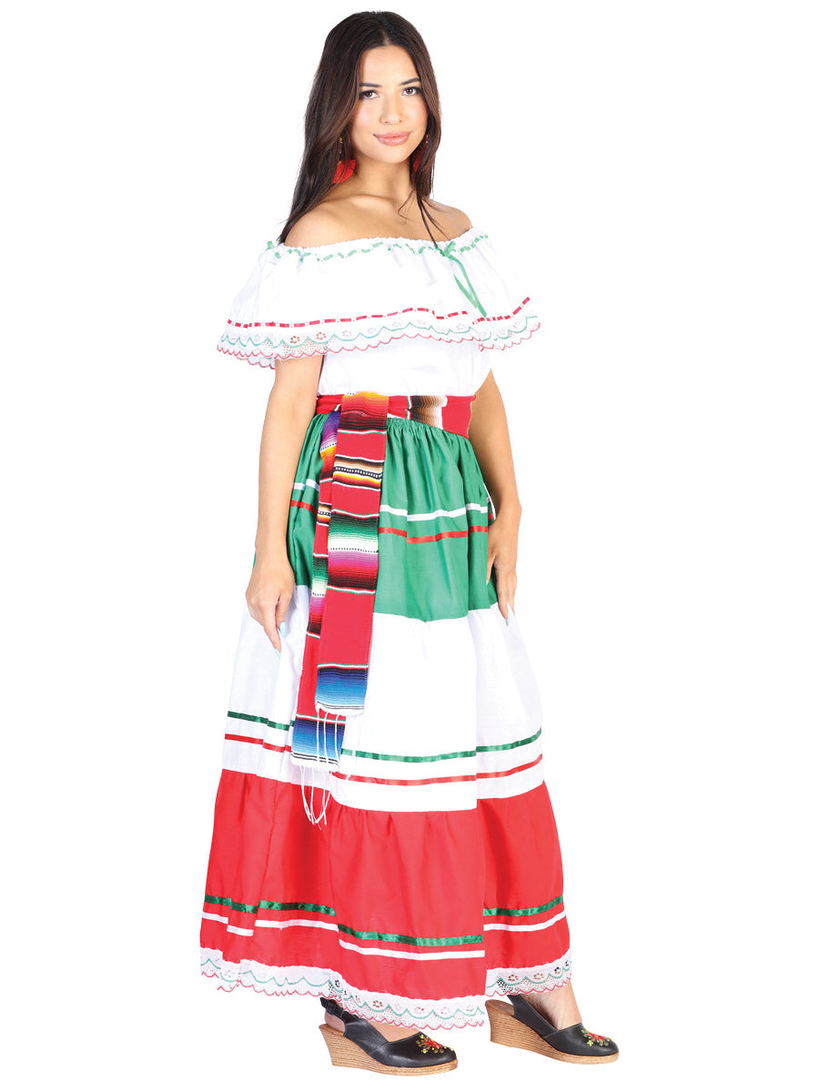 Falda de Mujer México Artesanal Bordada Artesanal en 100% Algodón Color Tricolor 602492