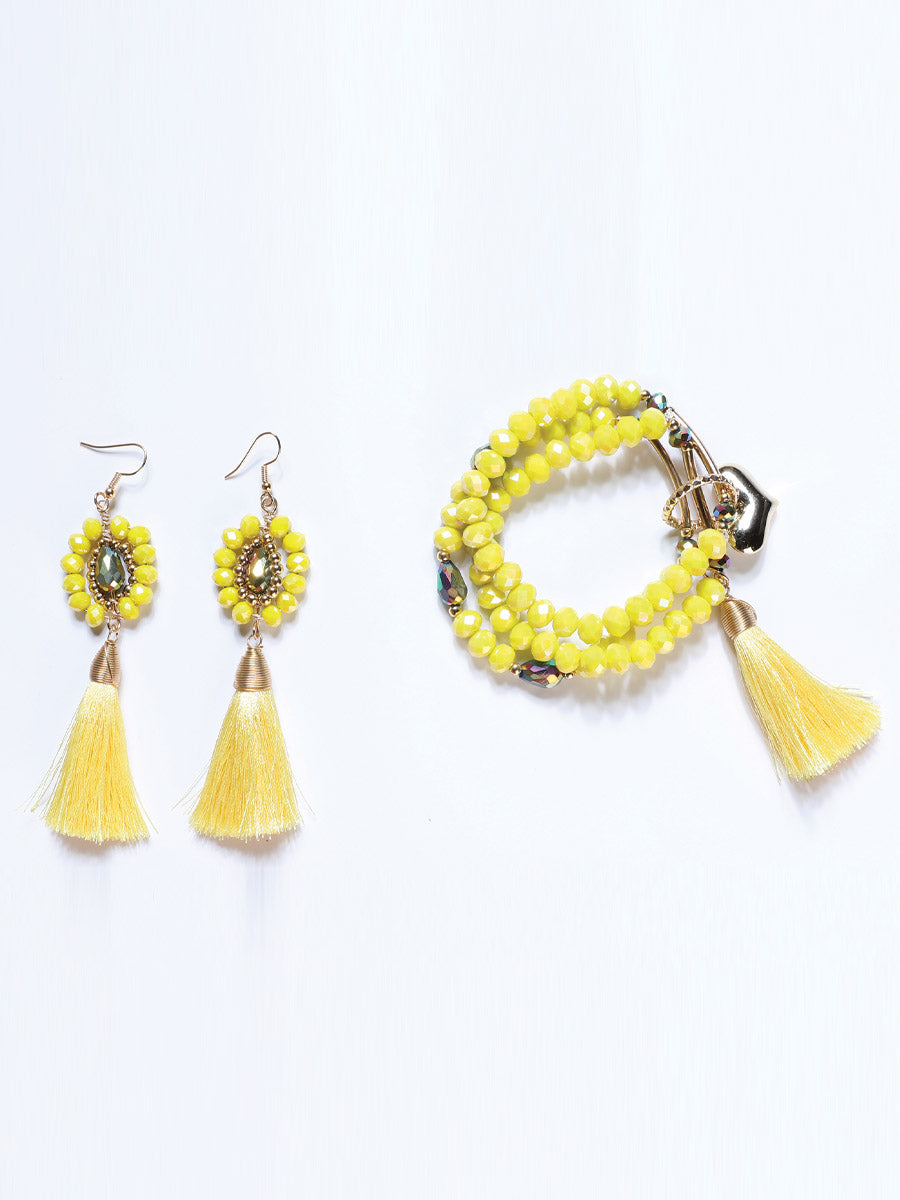 Juego De Velas Collar Mis Xv Primaveras Semanario/Aretes Palma Amarillo
