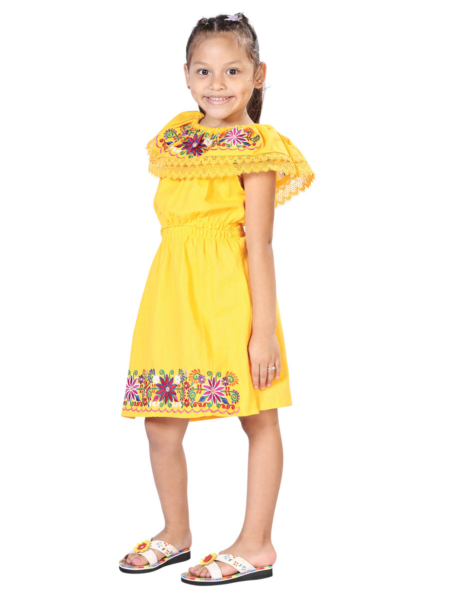 Vestido Mexico Artesanal Doble Bordado % Amarillo