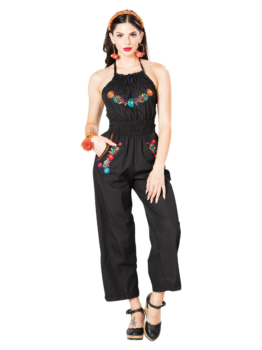 Artesanal Bordado Jumpsuit % Negro
