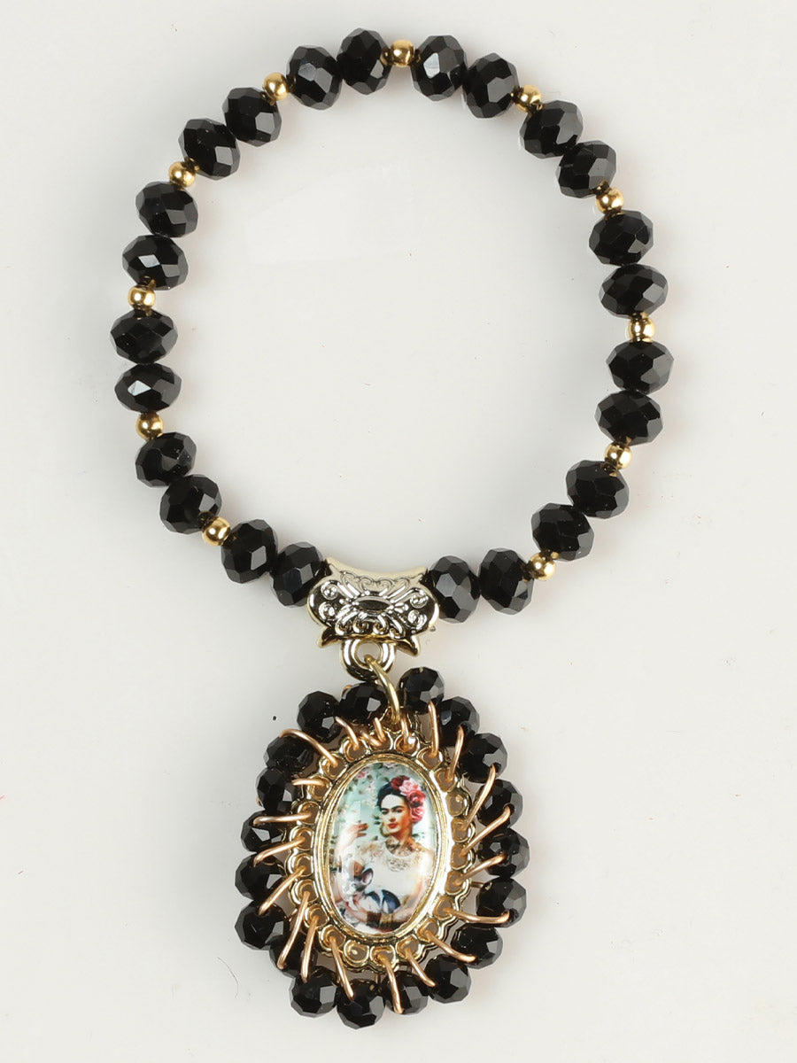 Pulcera Mexico Artesanal Frida Cristal/Chapa Oro Negro