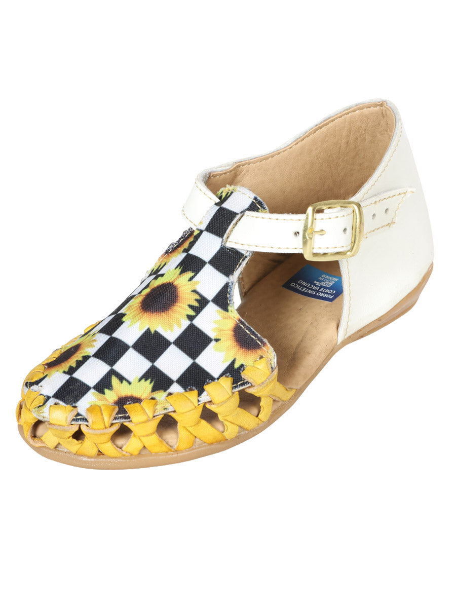 Piel Artesanal Mexicano Sandalias Blanco/Amarillo
