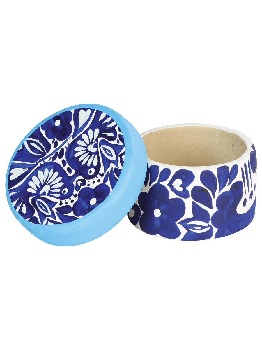 Articulo Hogar Mexico Artesanal Alhajero Otomi Redondo Ceramica Azul