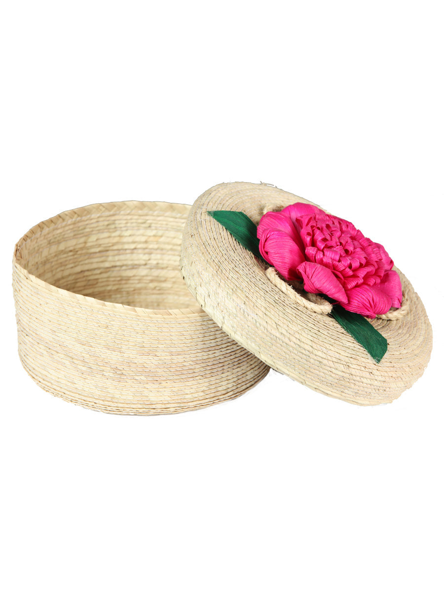 Artesanal Calentador De Tortillas % Hoja De Palma Flor Fucsia