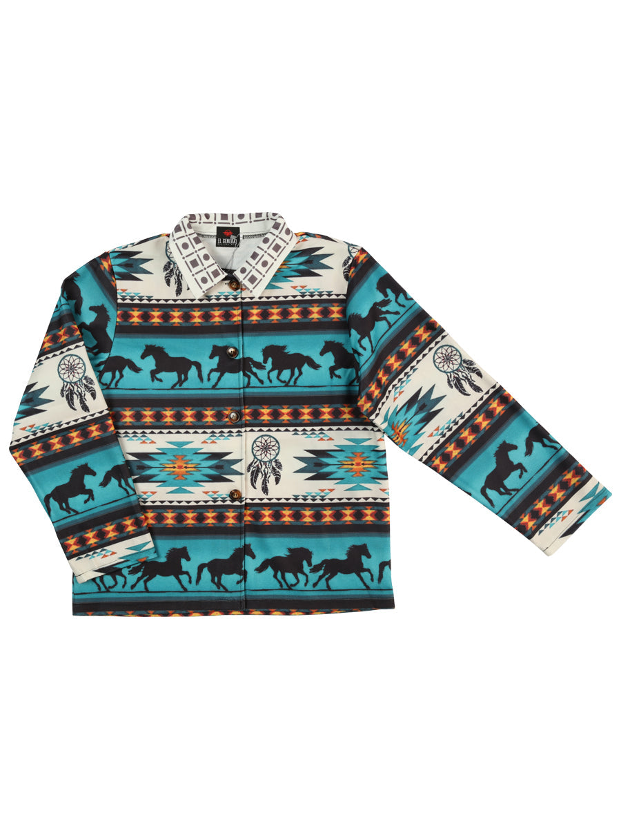 El General Chaqueta Western Wear Syg Tela Verde Azul