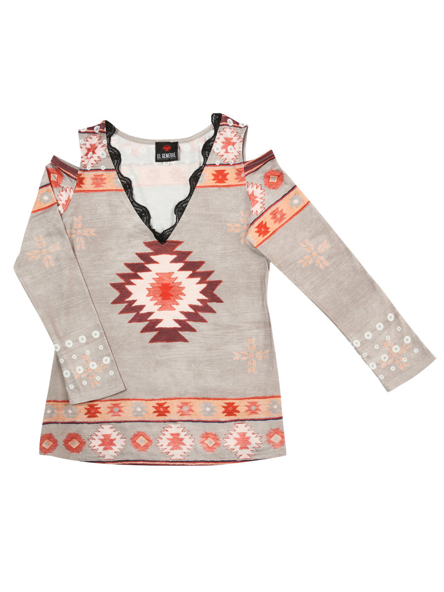 Camisa Vaquera de Mujer El General Western Wear SYG-2851 Manga Larga en Tela Color Gris 702050