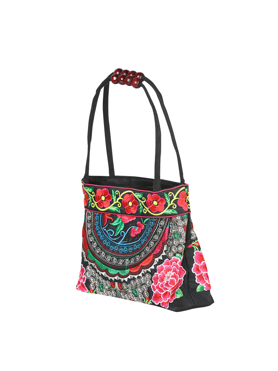 Bolsa de Mujer El General AC-139 Bordada en Tela Color Negro/Rosa 702176
